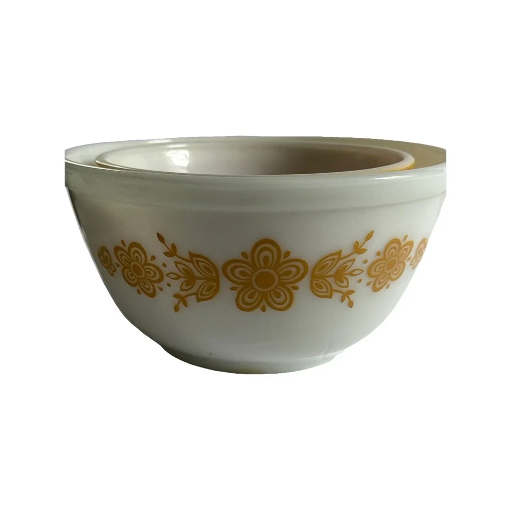 Vintage Pyrex Butterfly Gold 401 402 Nesting Mixing Bowl Set White Milk Glass